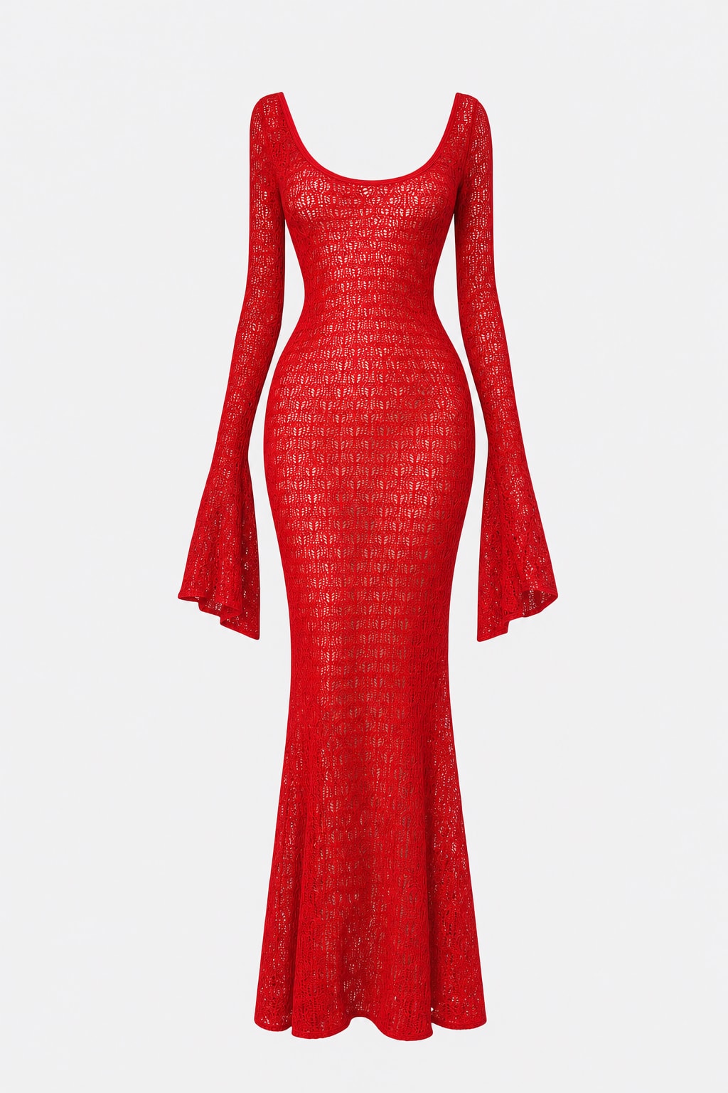 Long Sleeve Crochet Bodycon Maxi Dress - 1