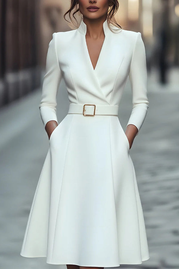 V-Neck Long Sleeve Midi Dress - view 3