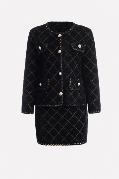 Argyle Cardigan and Mini Skirt Set in Black
