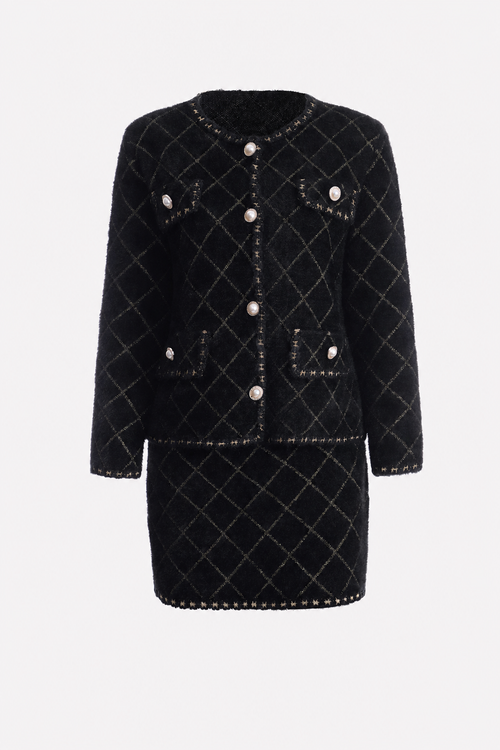 Argyle Cardigan and Mini Skirt Set in Black