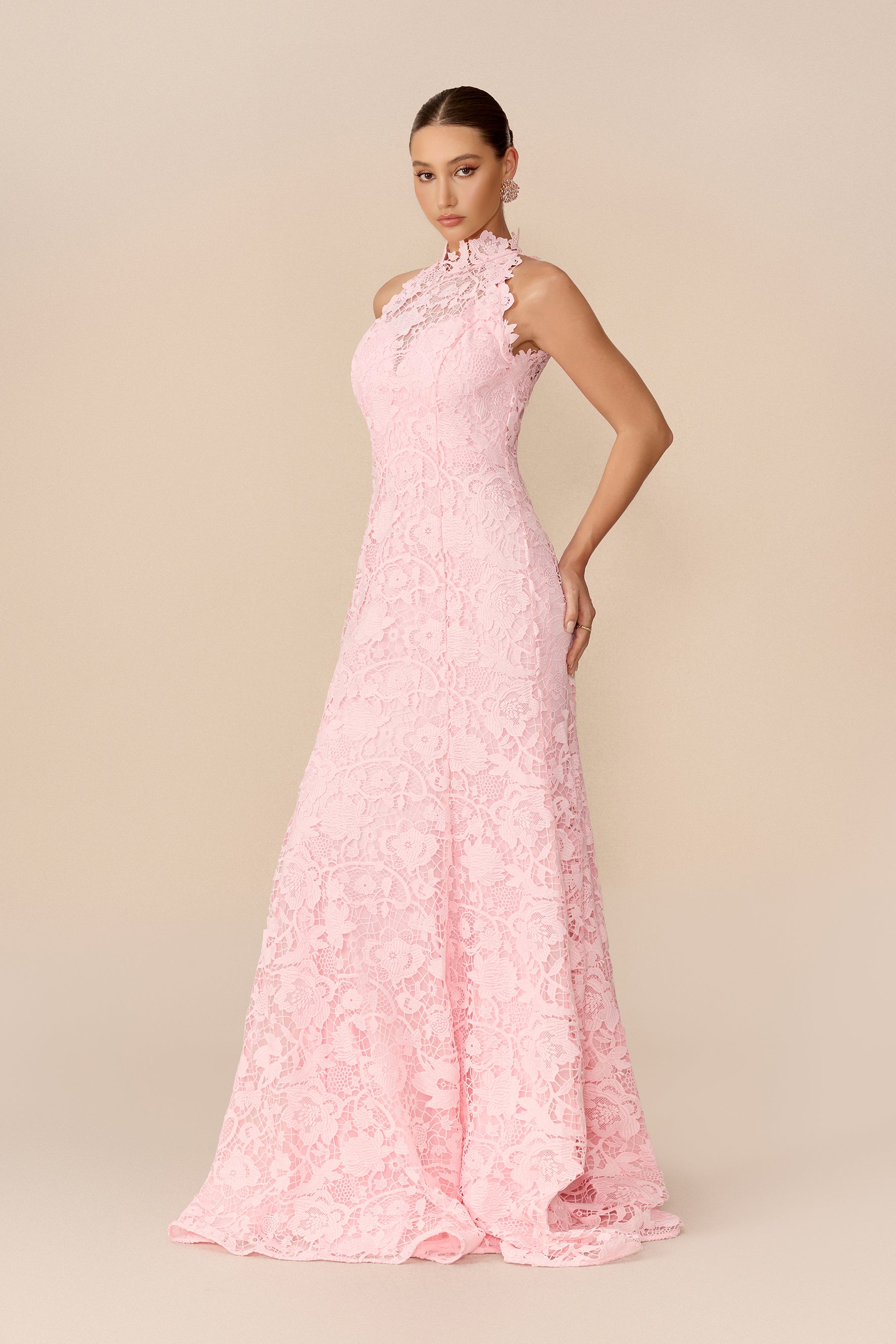Scalloped High Neck Lace Maxi Dress - view 5