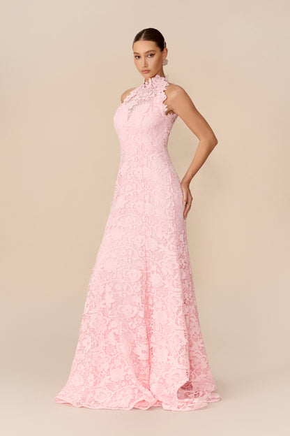 Scalloped High Neck Lace Maxi Dress - view 5