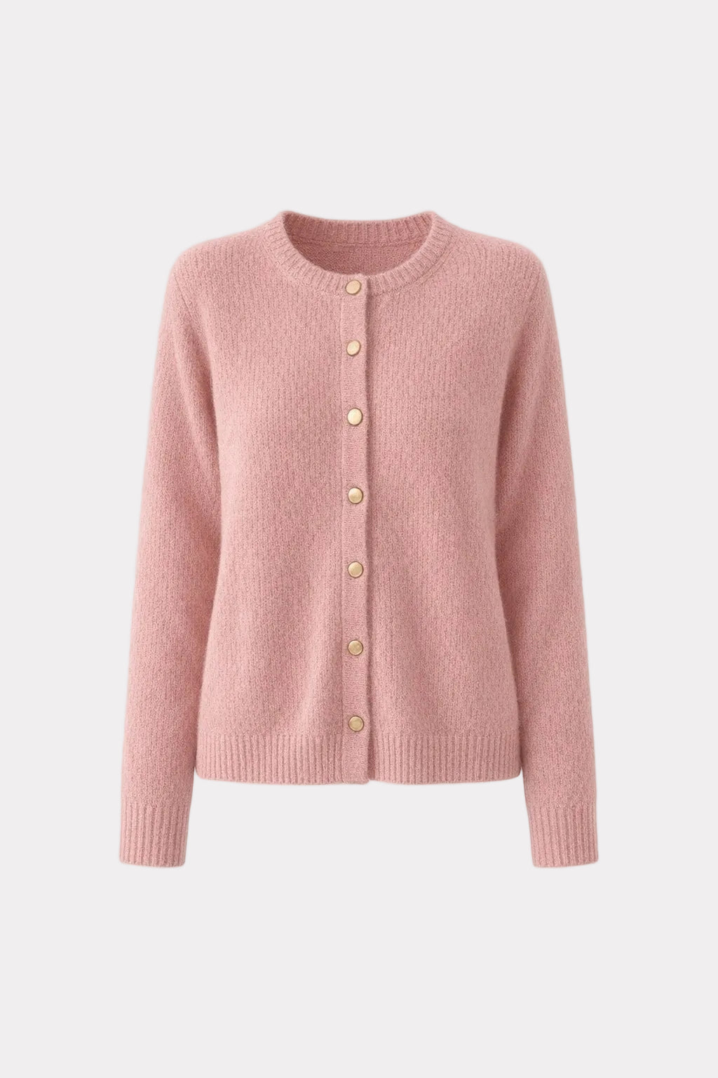 Knit Cardigan Sweater with Round Neck and Button Front - 1