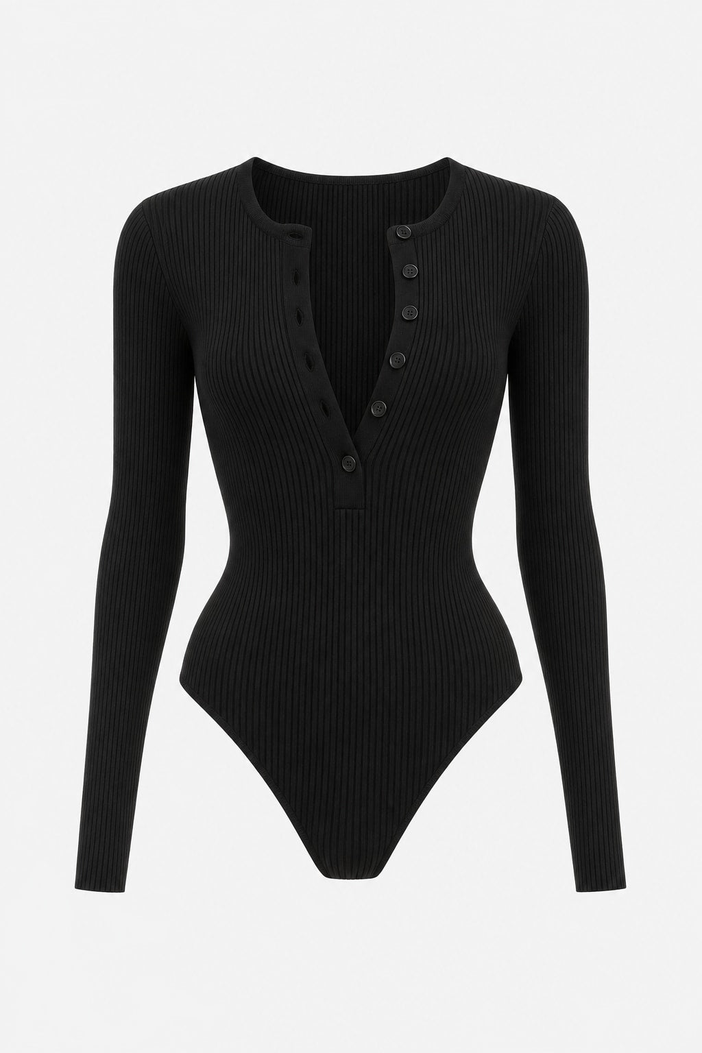 Ribbed Long Sleeve Bodysuit in Black - 1