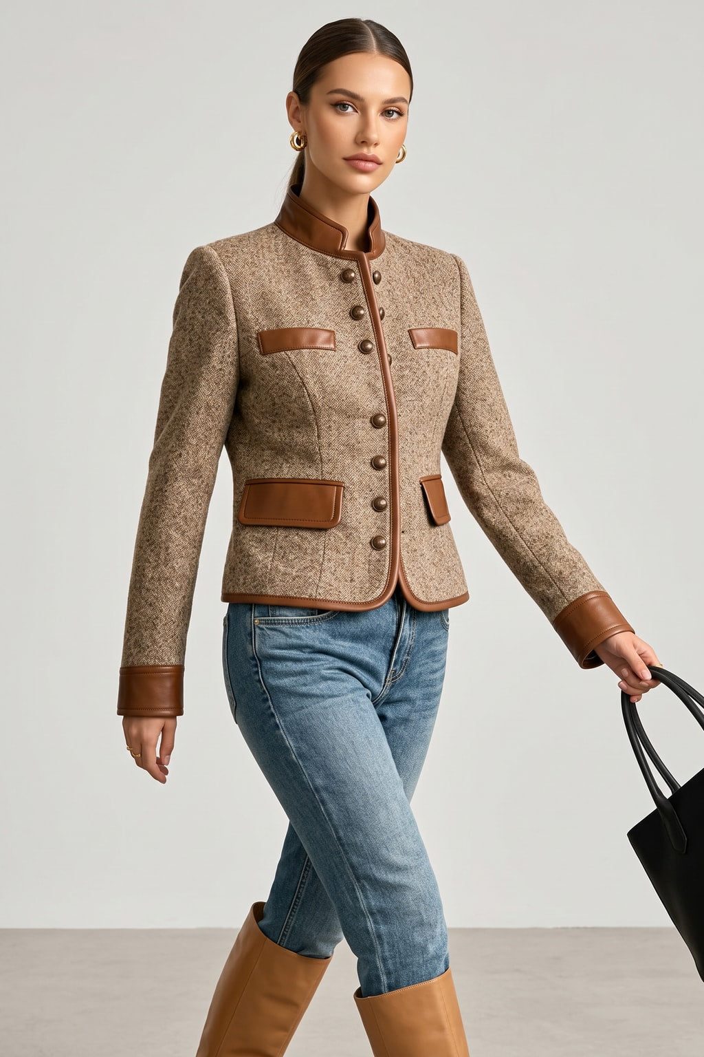 Brown Wool Coat With Contrast Velvet Collar - 3