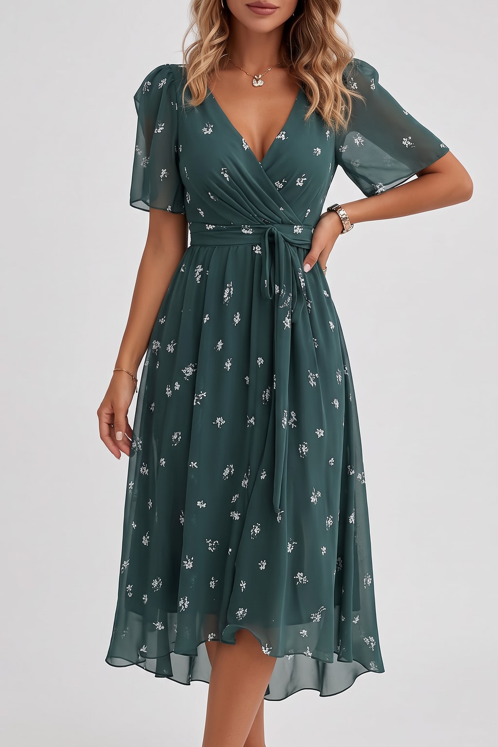 Chiffon Midi Dress With Wrap Front - 2
