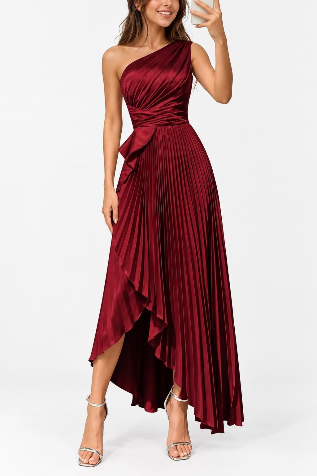 Satin Maxi Dress With One-Shoulder Neckline - 5