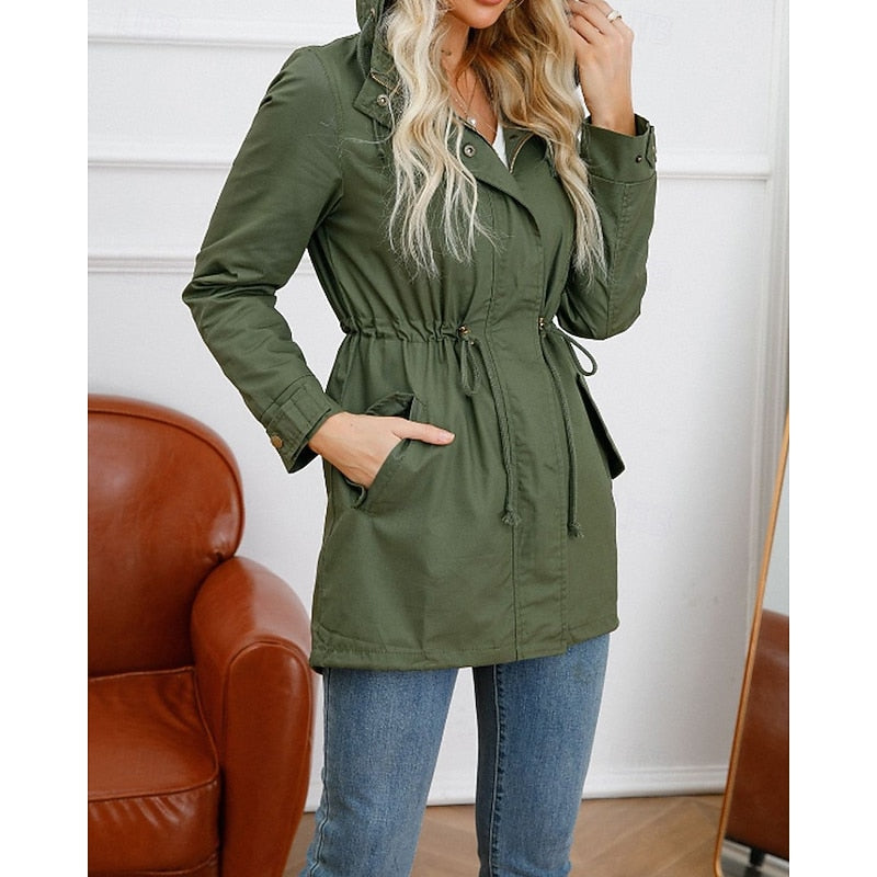 Hooded Utility Coat with Drawstring Waist - view 7