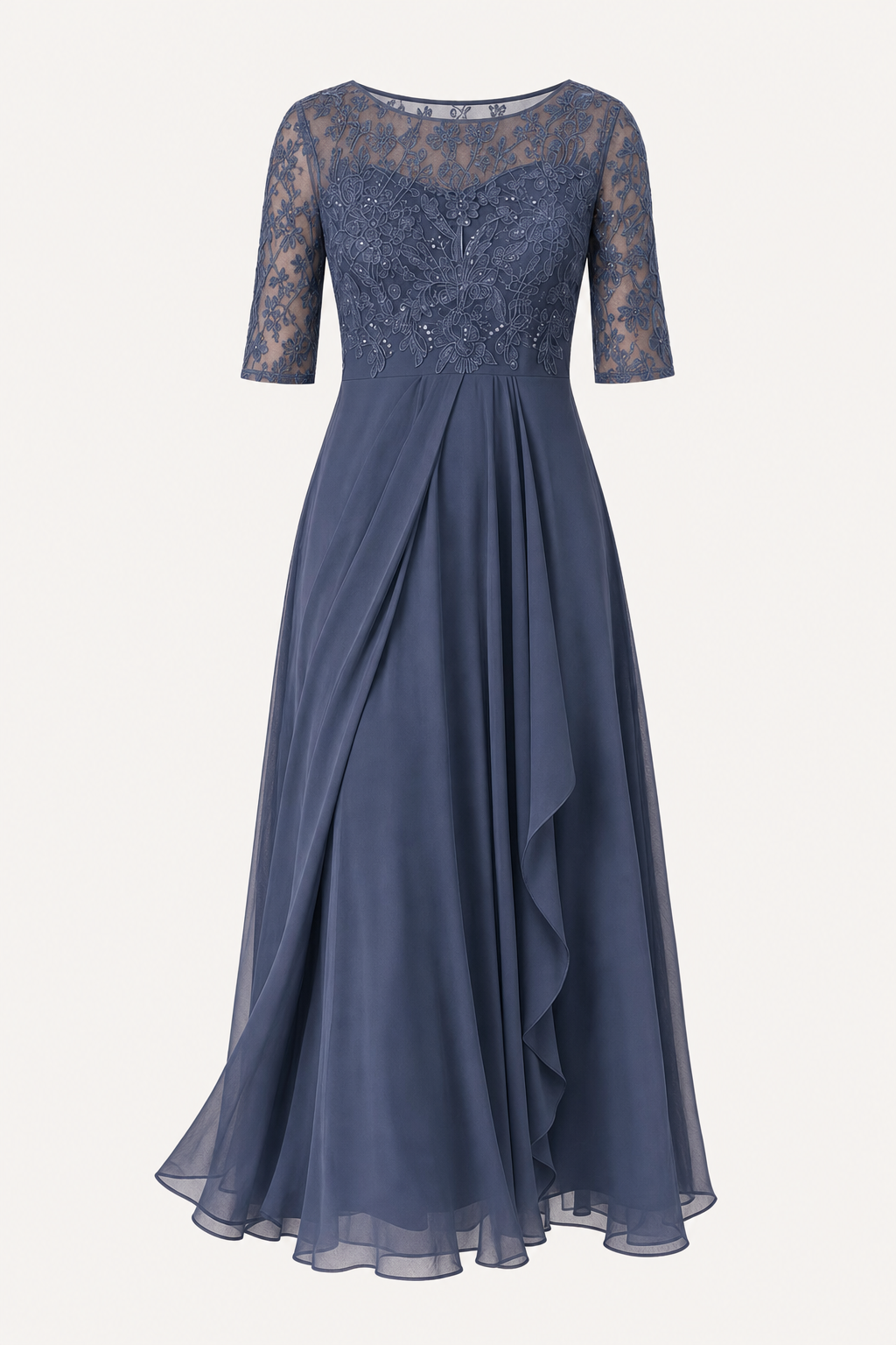 Sheer Sleeve Lace Midi Dress
