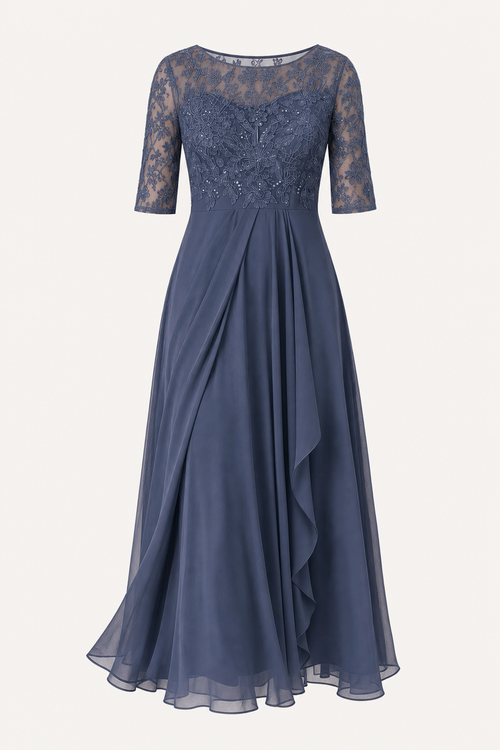 Sheer Sleeve Lace Midi Dress
