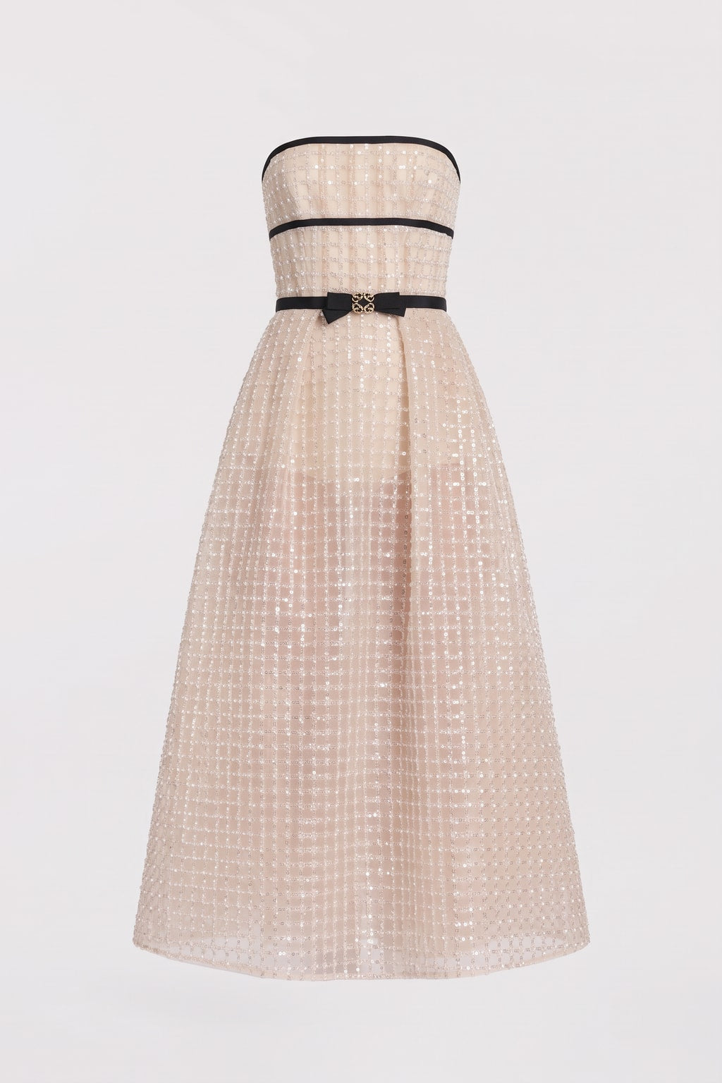 Plaid Midi Dress With Sequin Bow - 1