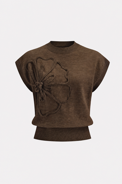 Flower Applique Cap Sleeve Knit Top - view 6