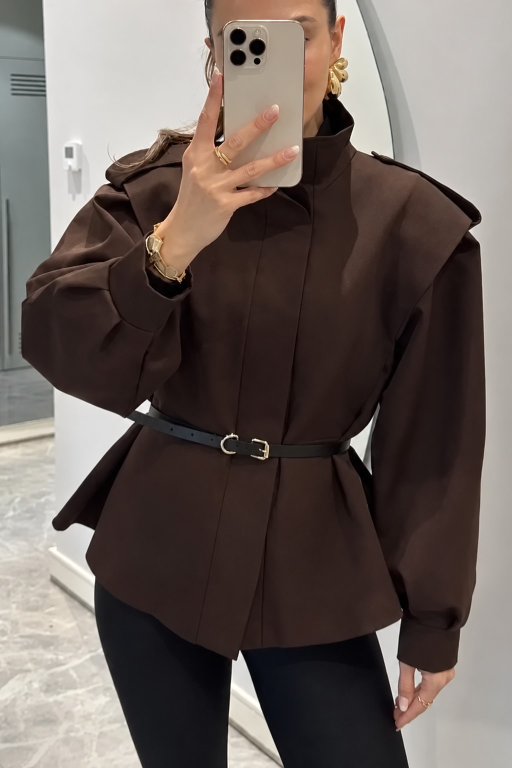 Polyester Trench Coat Cropped With Waist Cinch - 6