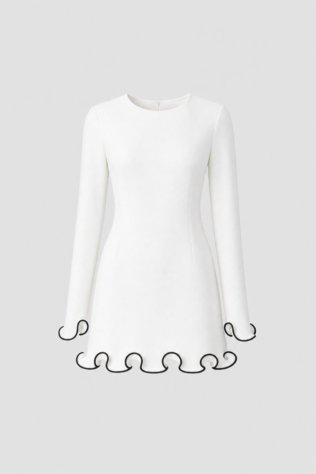 White Ruffled Knit Mini Dress - 1