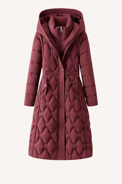 Quilted Longline Puffer Coat With Hood