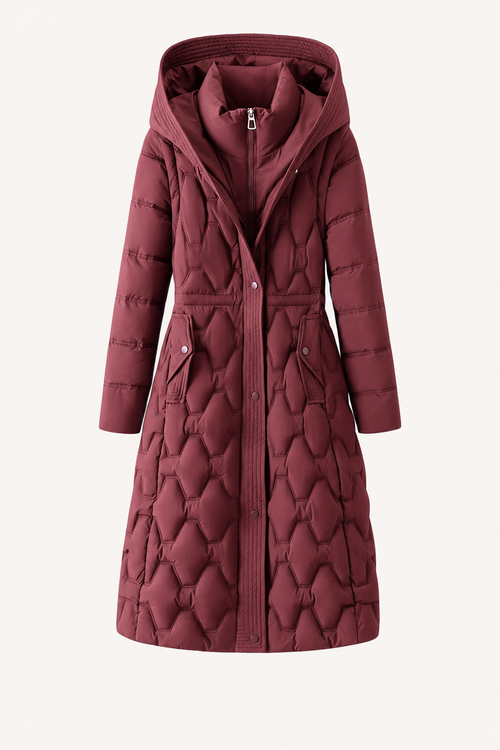 Quilted Longline Puffer Coat With Hood