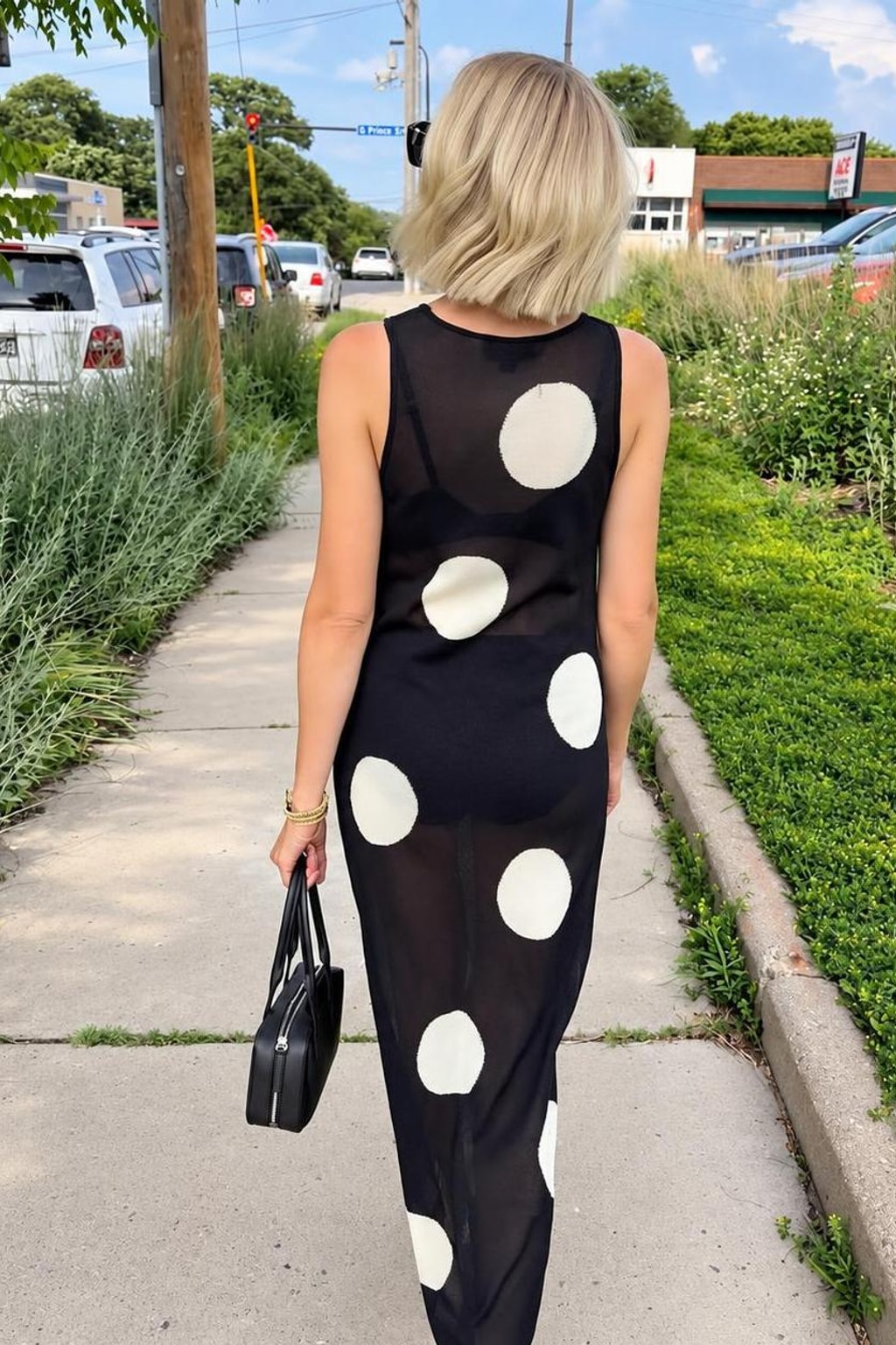 Black Sheer Polka Dot Maxi Dress - 7
