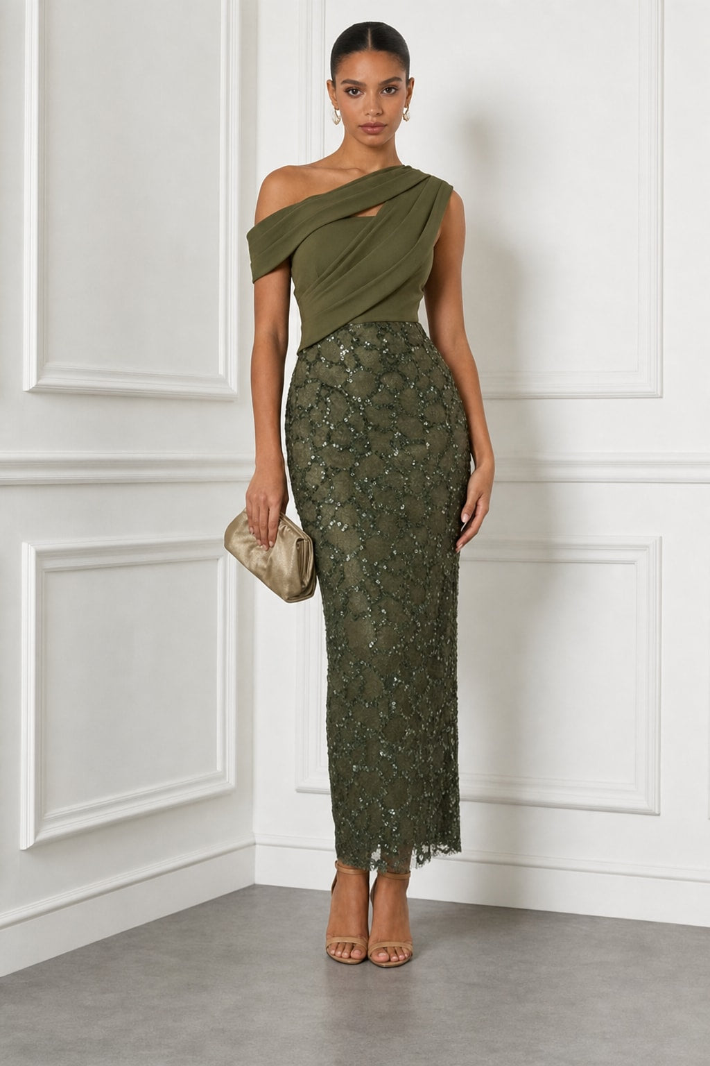 Glitter Sequin Sheath Maxi Dress With Asymmetrical Hem - 2