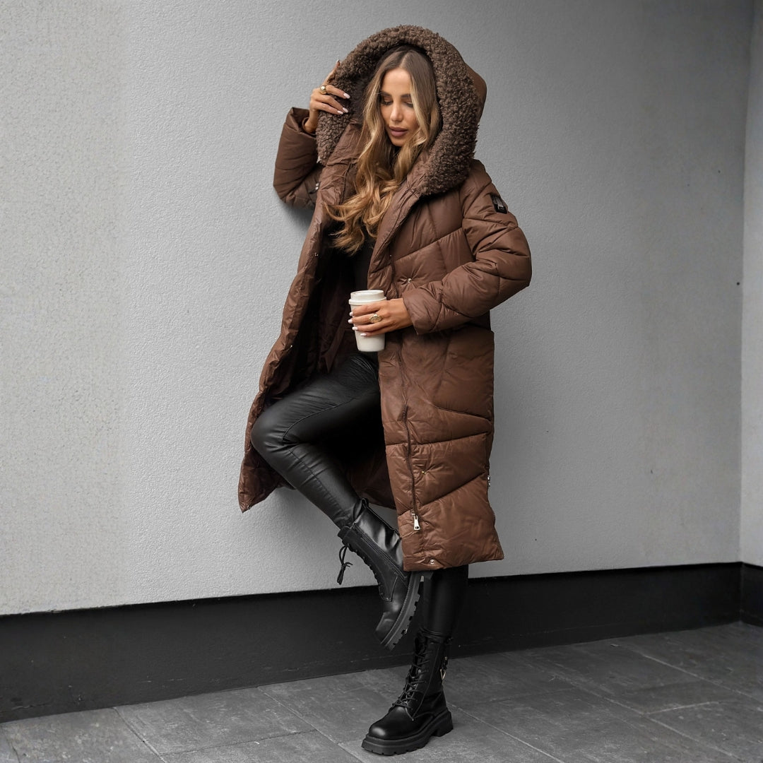 Quilted Hooded Coat Below Hip Length - view 5
