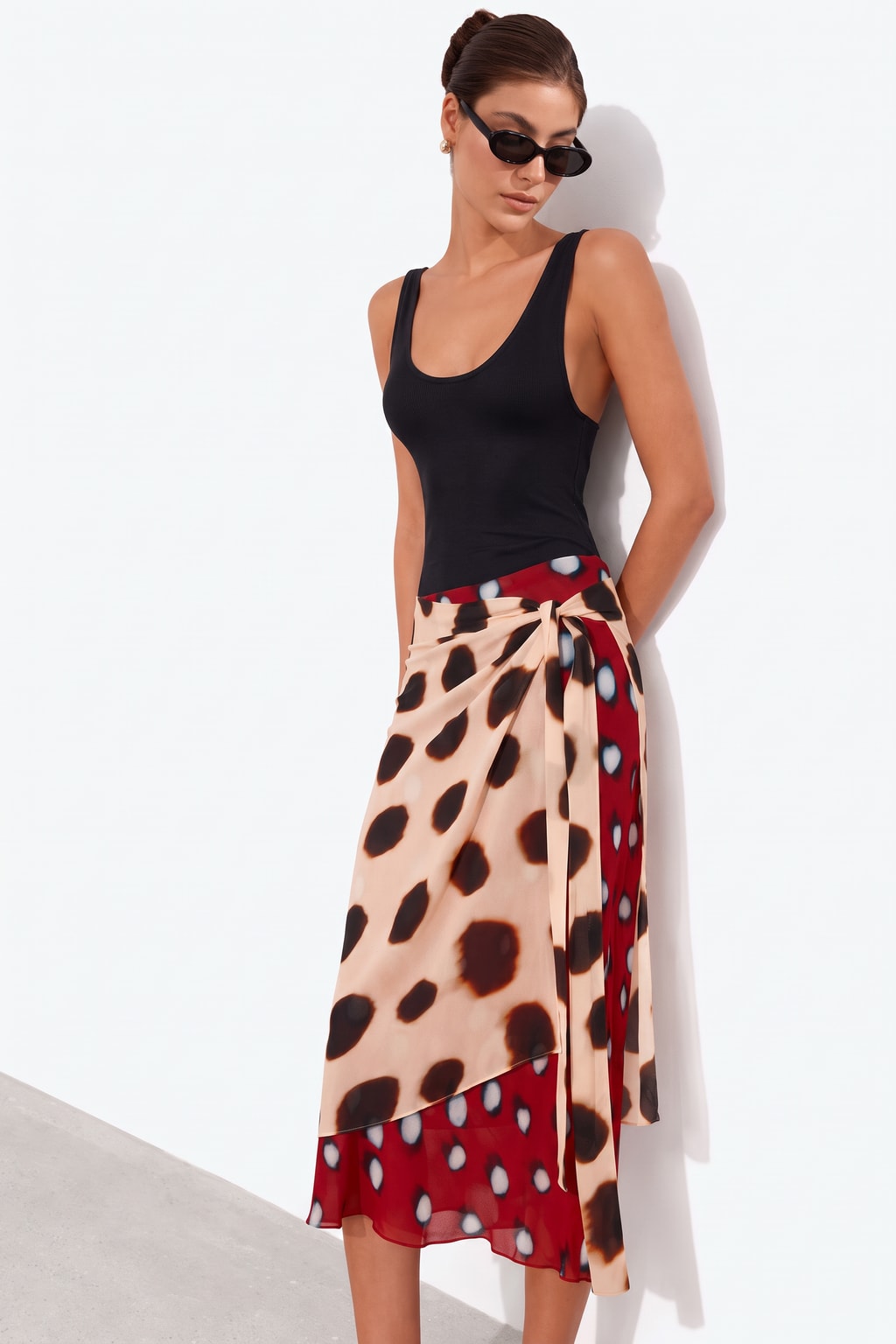 Chiffon Blend Wrap Skirt With Asymmetric Hem - 3