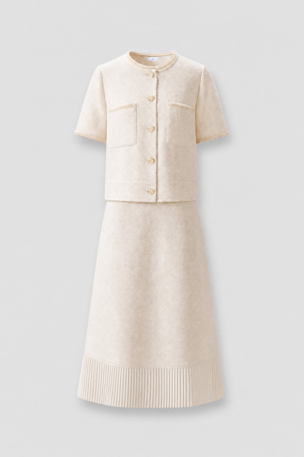 Viscose Blend Two-Piece Set With Pleated Skirt - 1