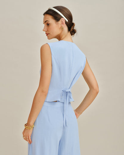 Blue Slim-Fit Vest with Pockets - view 3