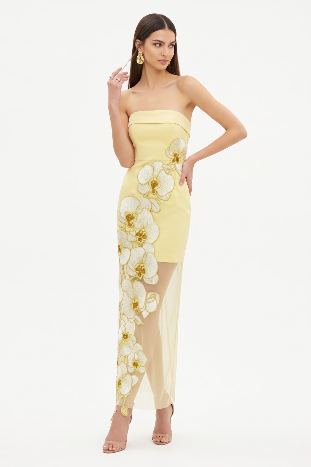 Mesh Maxi Dress With Floral Embroidery - 4