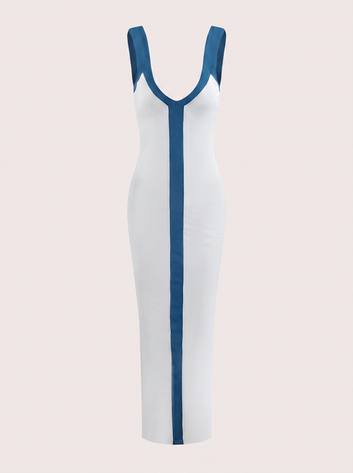 Ribbed colorblock maxi dress with side split