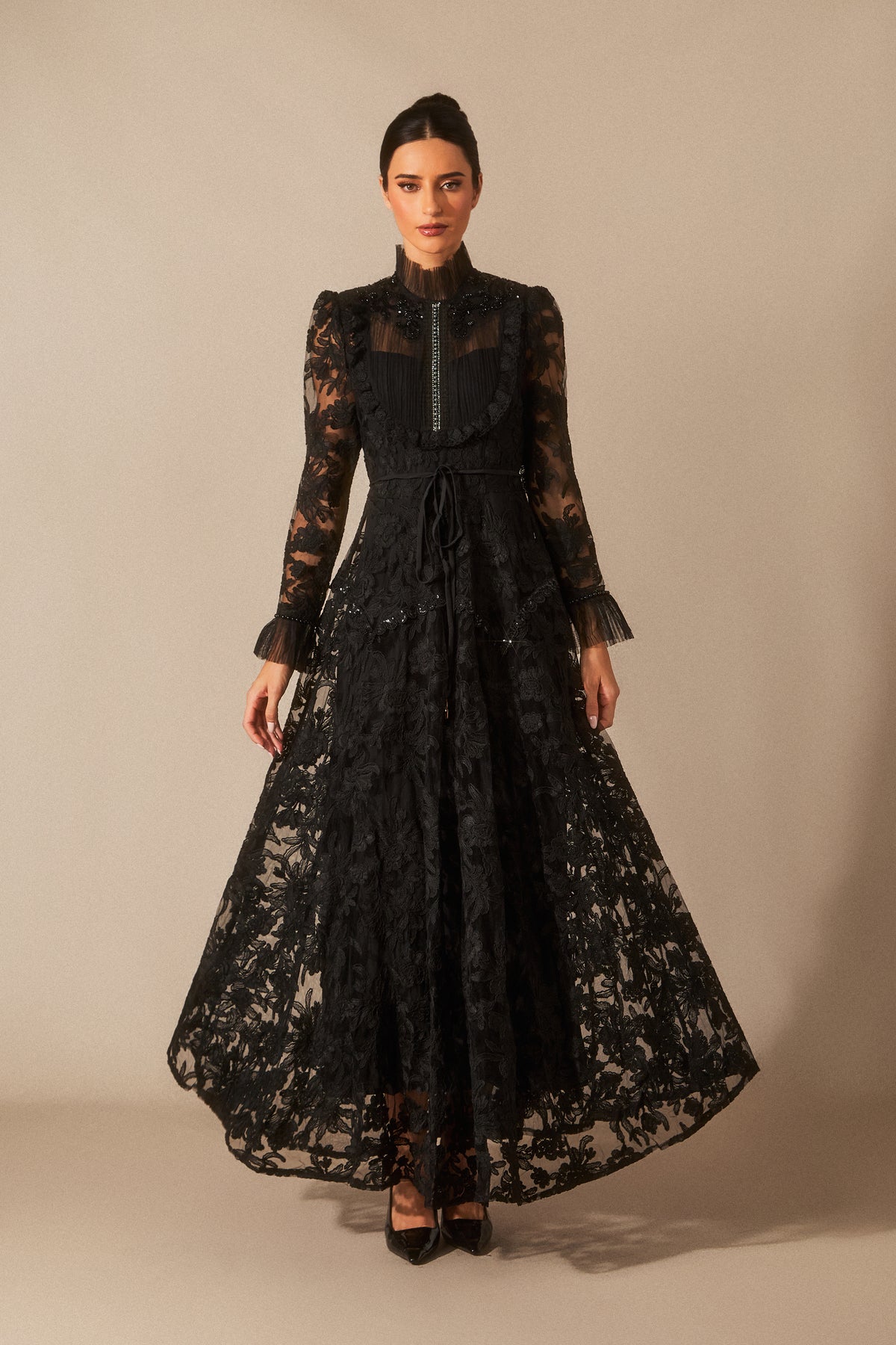 Floral Lace Mock Neck Maxi Dress With Flattering A-Line Fit - 6