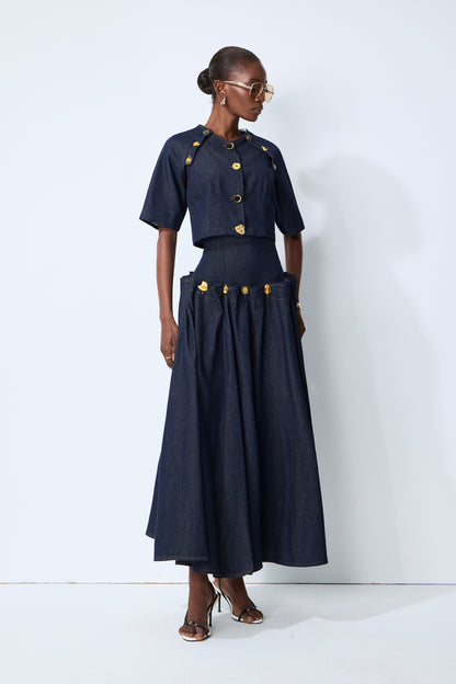 Denim Crop Top and Maxi Skirt Set, Convertible - view 2