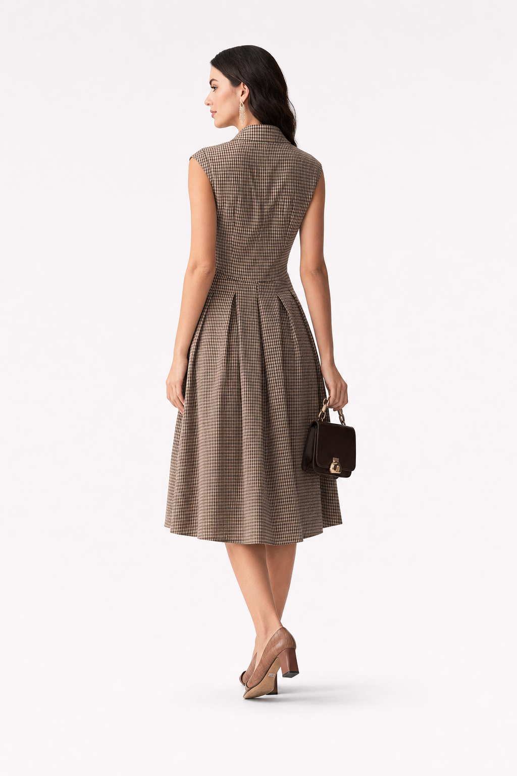 Plaid Button-Front Pleated Midi Dress - view 4