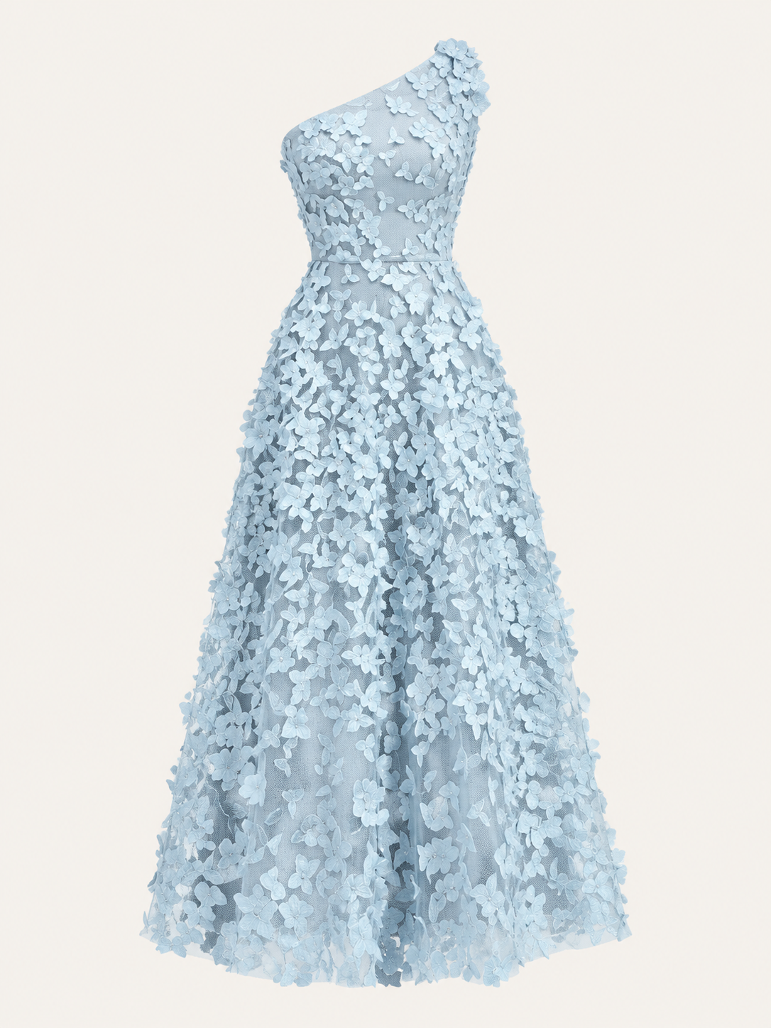 Tulle floral one-shoulder midi dress