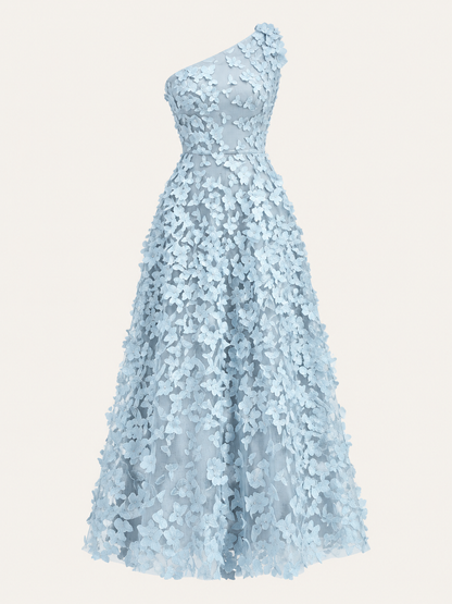 Tulle floral one-shoulder midi dress