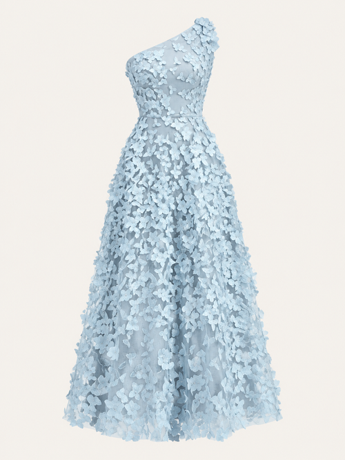 Tulle floral one-shoulder midi dress