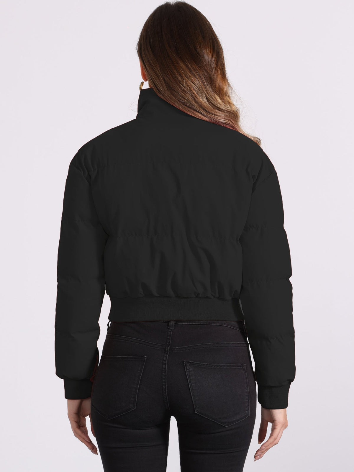 Padded Cropped Bomber Jacket With Stand Collar - view 24