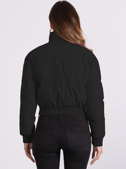 Padded Cropped Bomber Jacket With Stand Collar - view 24
