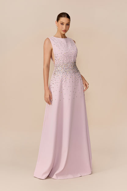 Pink crystal embellished sleeveless maxi dress - view 5