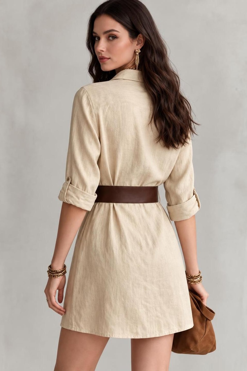 Polyester Long Sleeve Shirt Dress - 4