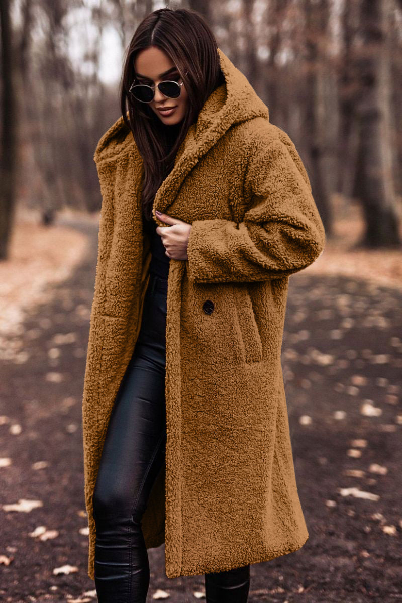 Long teddy wool coat with hood - view 7