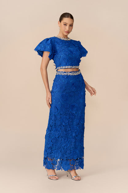 Lace Rhinestone Crop Top and Midi Skirt Set - view 5