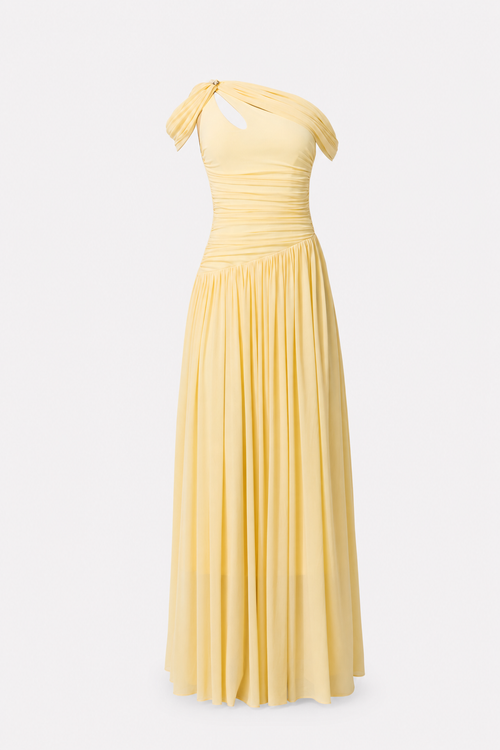 Yellow one-shoulder cutout maxi dress