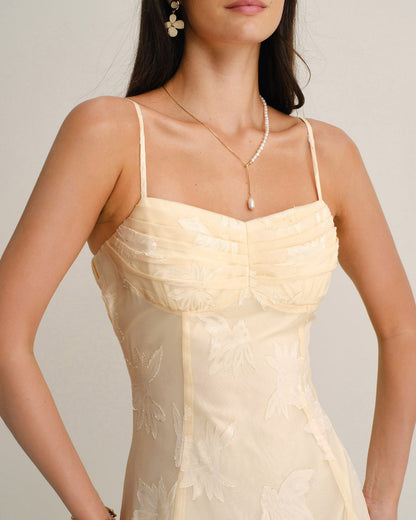 Floral Jacquard Backless Slip Midi Dress - view 3