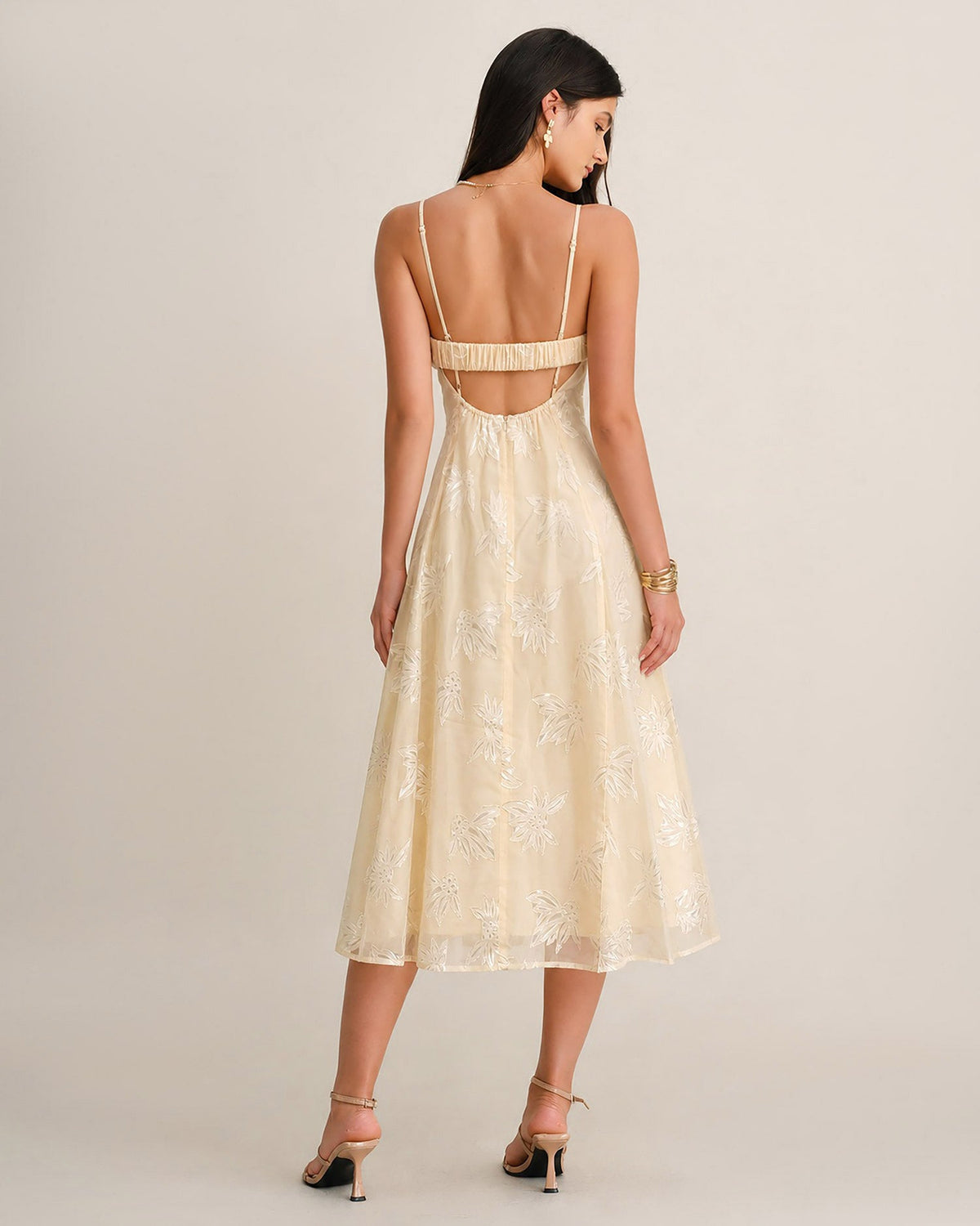 Floral Jacquard Backless Slip Midi Dress - view 4
