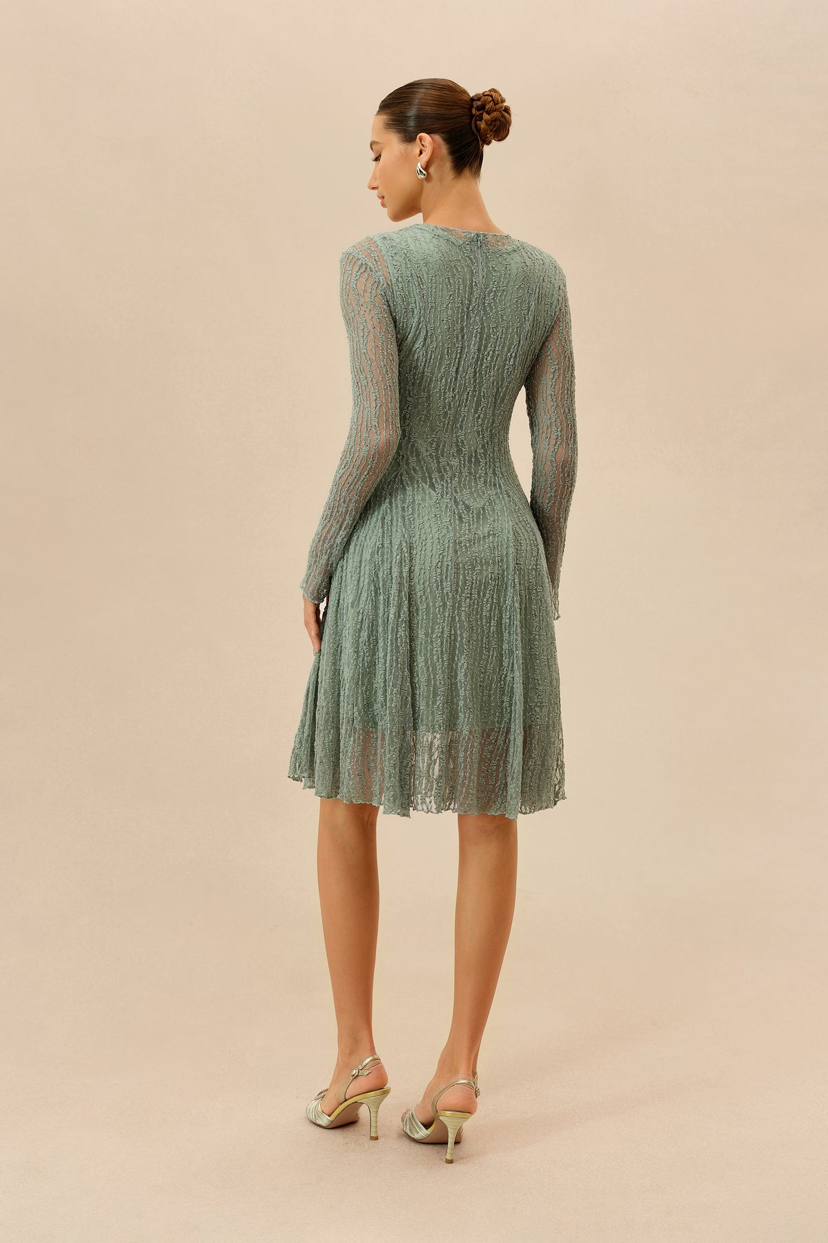 Mint Rhinestone Long Sleeve Midi Dress - view 4