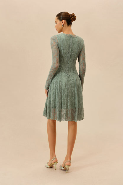 Mint Rhinestone Long Sleeve Midi Dress - view 4