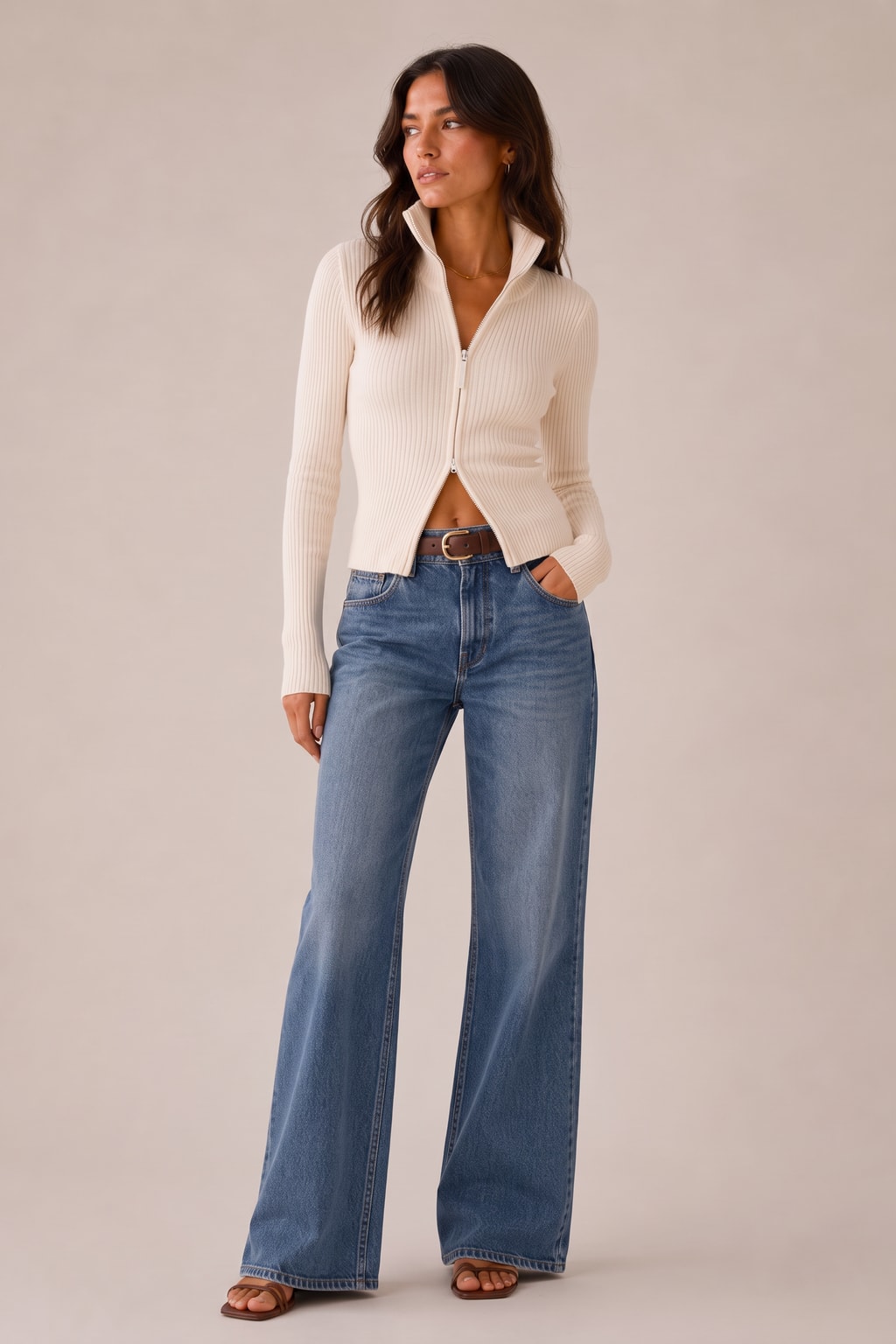 Ribbed Knit Double Zip Cardigan - 4