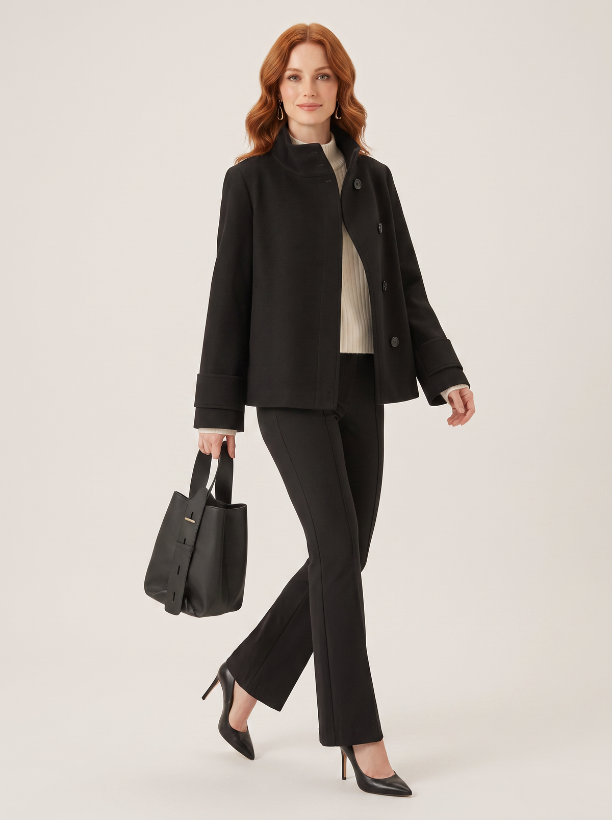 Wool-Blend Short Jacket With Structured High Collar - 5