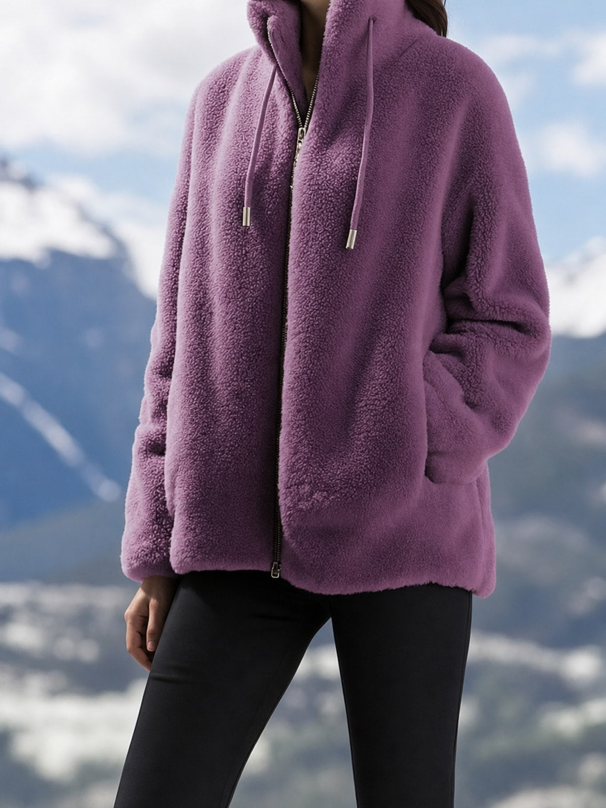 Full-Zip Cozy Coat With Soft Warmth & Side Pockets - 4