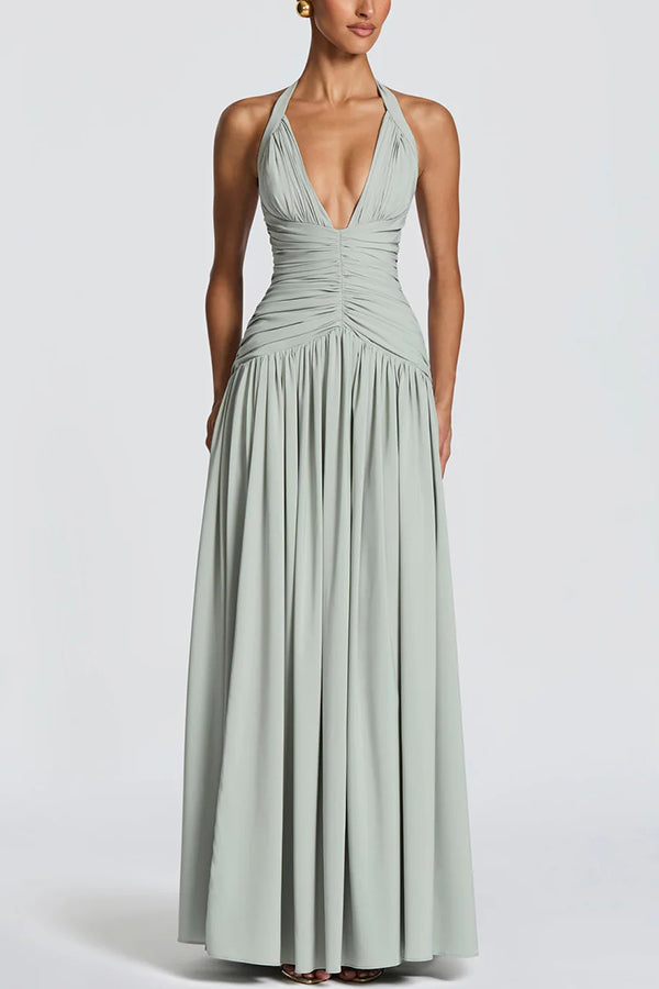 Chiffon Halter Maxi Dress with Thigh Slit - view 2
