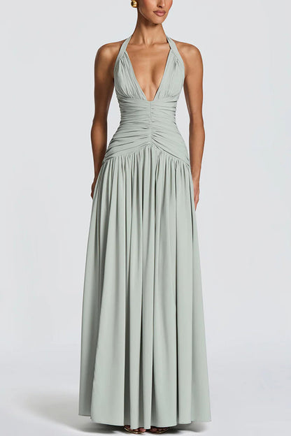 Chiffon Halter Maxi Dress with Thigh Slit - view 2